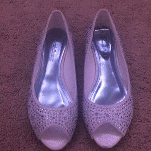 White bedazzled flats